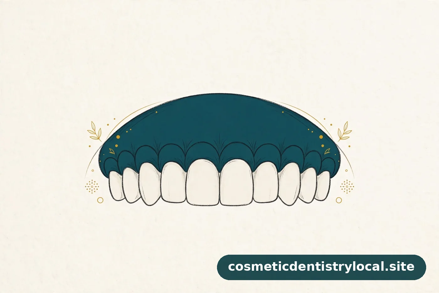 Editorial illustration of an even sculpted gumline arc framing stylized teeth