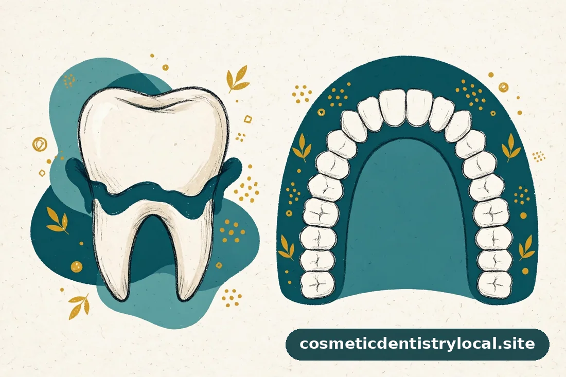 Illustration contrasting a single tooth gumline fix with a full arch gumline reshaping concept